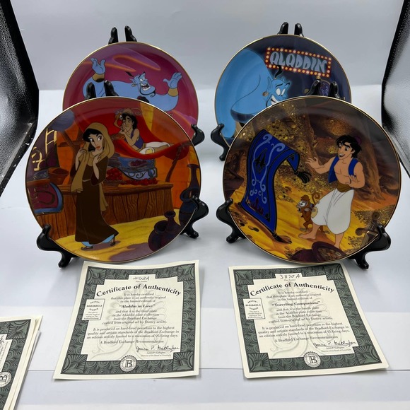 Bradford Exchange Porcelain Collector Plates 1-4 Disney Aladdin Jasmine Genie - Picture 2 of 12